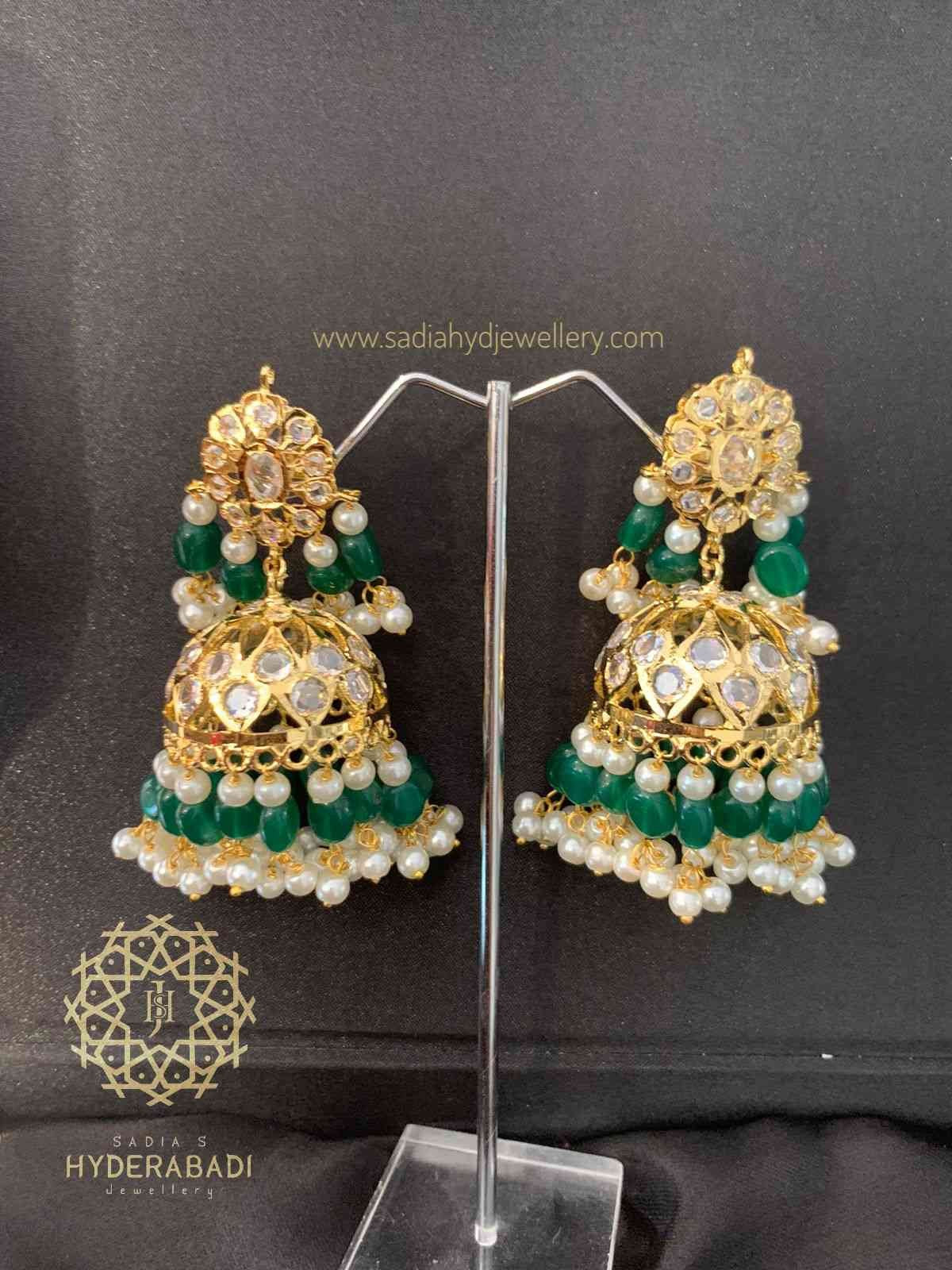 Naaz Green White Jhumki