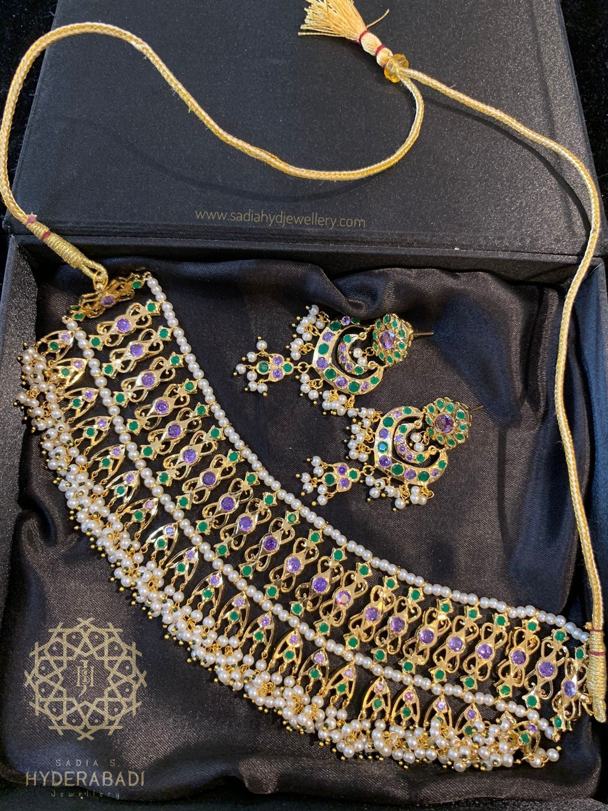 Rukhsar Green and Purple Choker Set