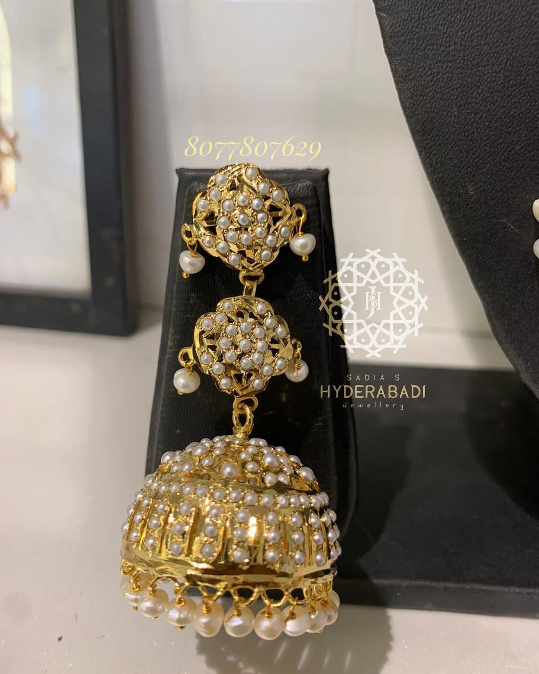 Aziza Real Pearl Complete White Jadau Rani Haar with Matching Jhumka and Tika