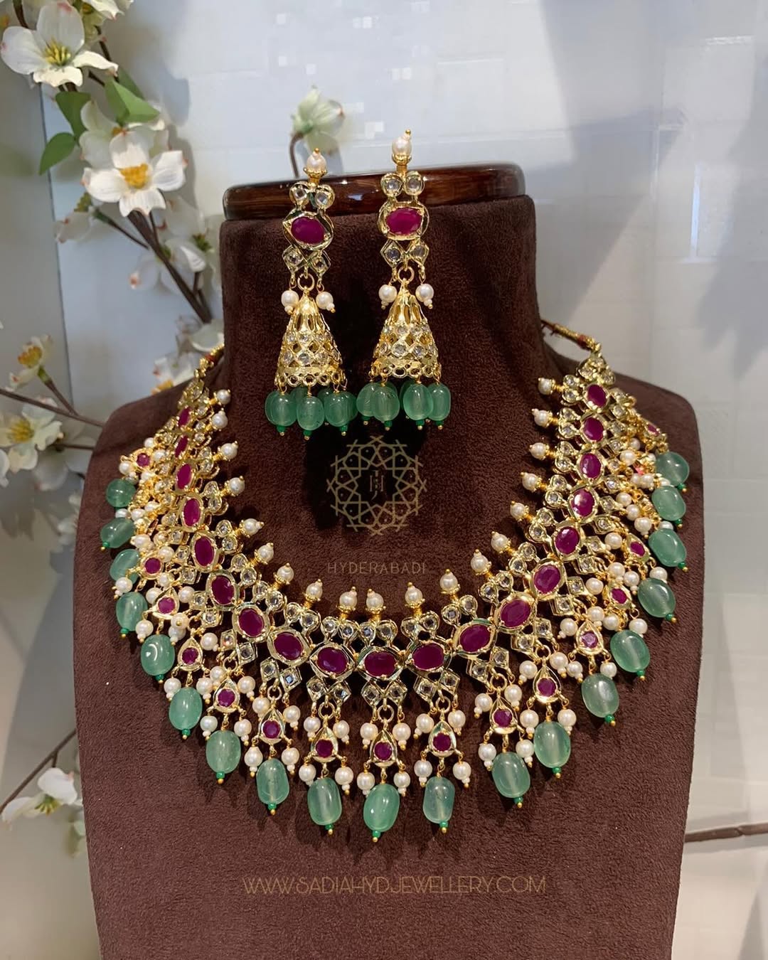 Basharat Red Green Necklace Set