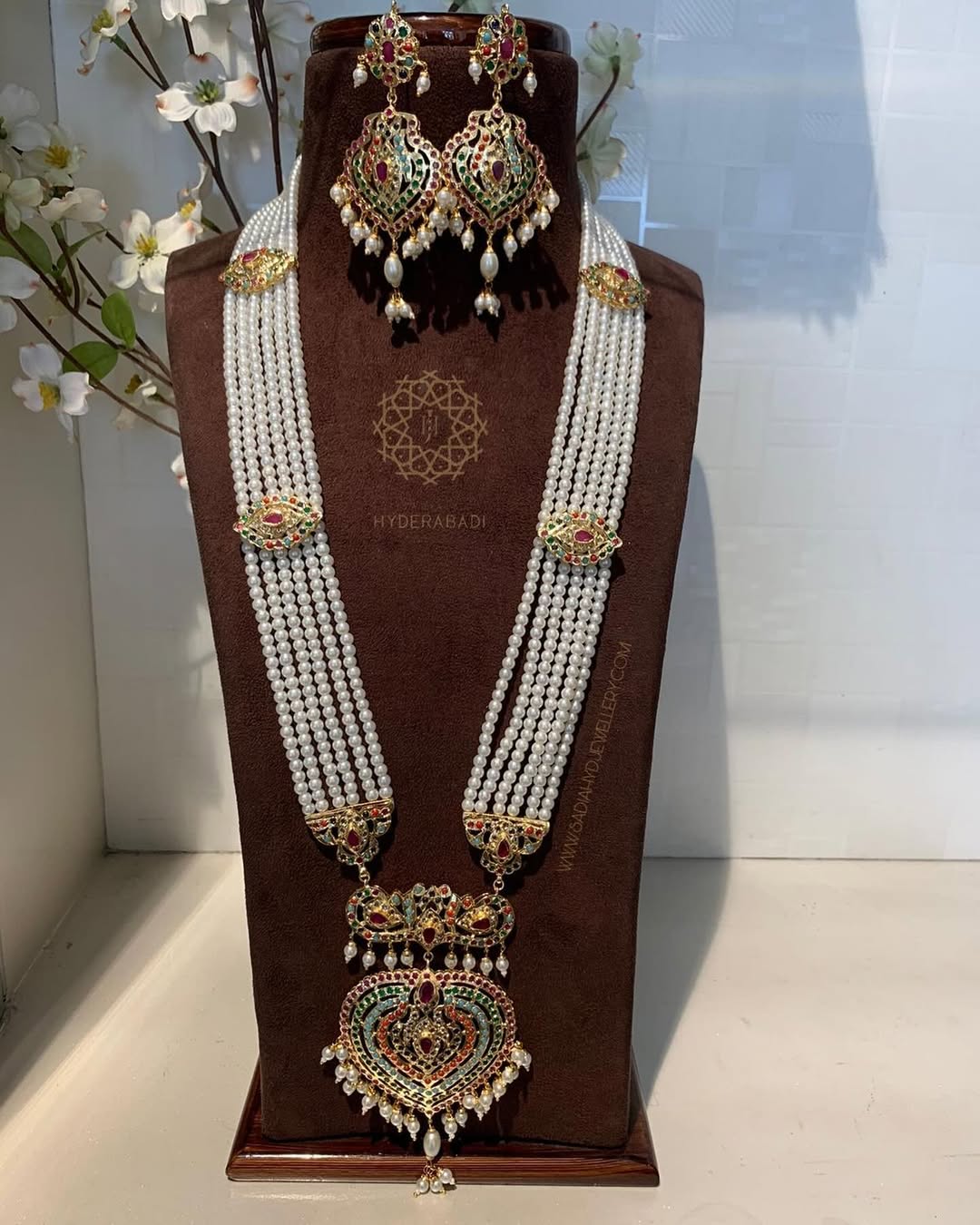 Noor Red Rani Haar with Matching Earrings