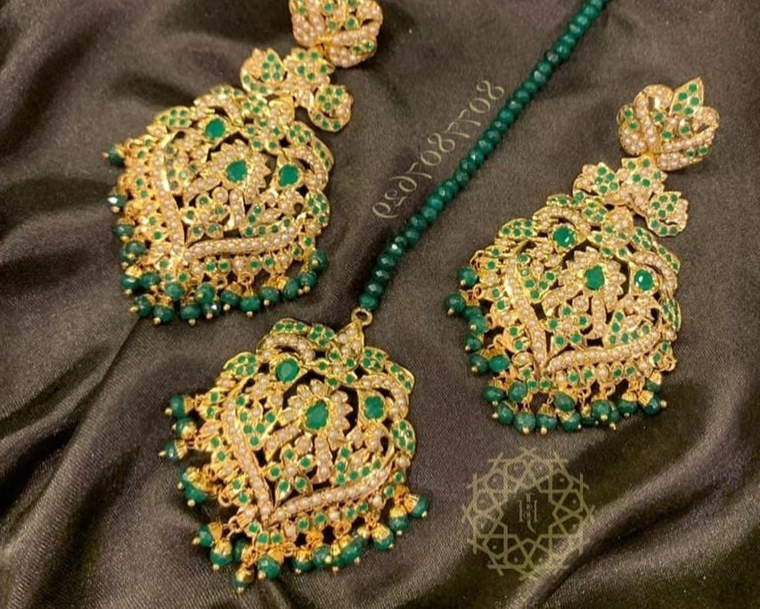 Saboor Ali Green Tika Earring Combo