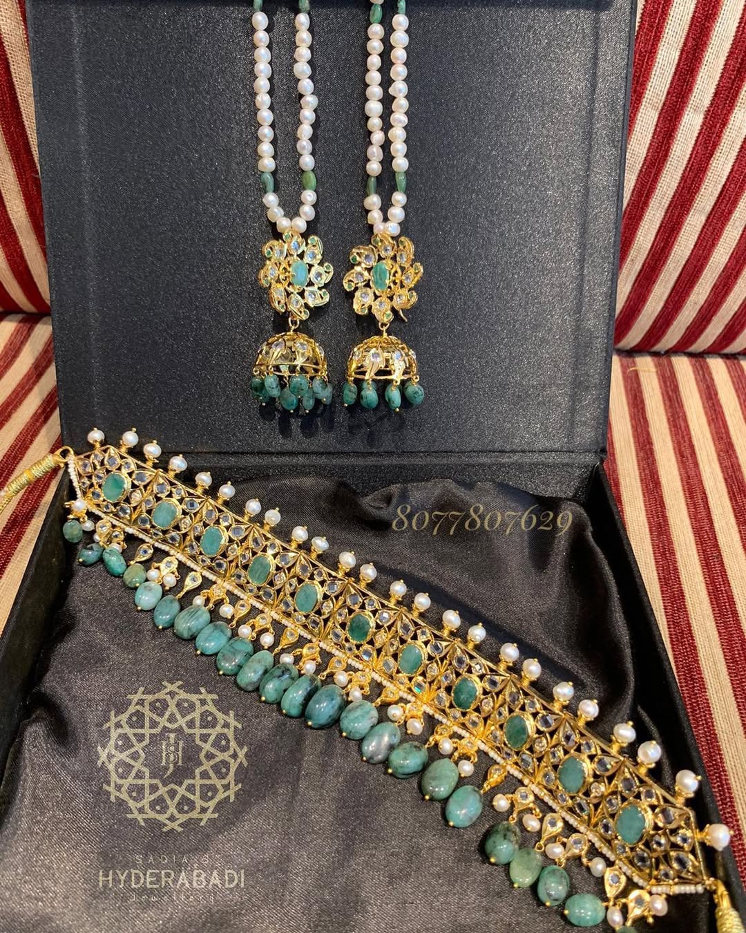 Tabassum Real Emerald Real Pearl Choker Set