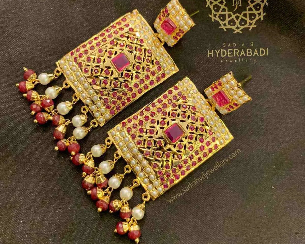 Fauzia Red White Jadau Earrings