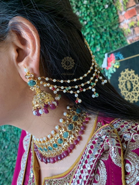 Misha Real Ruby Real Emerald Real Pearl Necklace Set