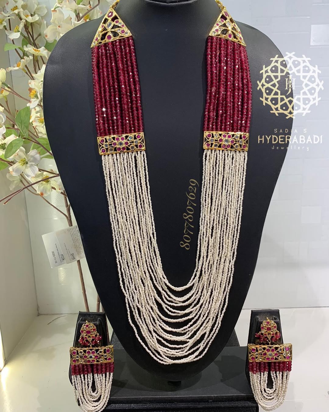 poth jewellery Ghazala Red Mala with AD Polki and Poth Designing – Sadiahyderabadi