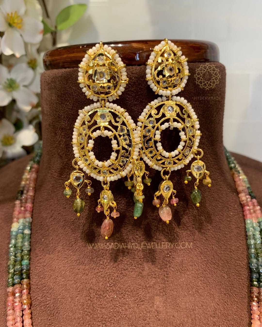 Multi Colour Real Beads Half Moon Set