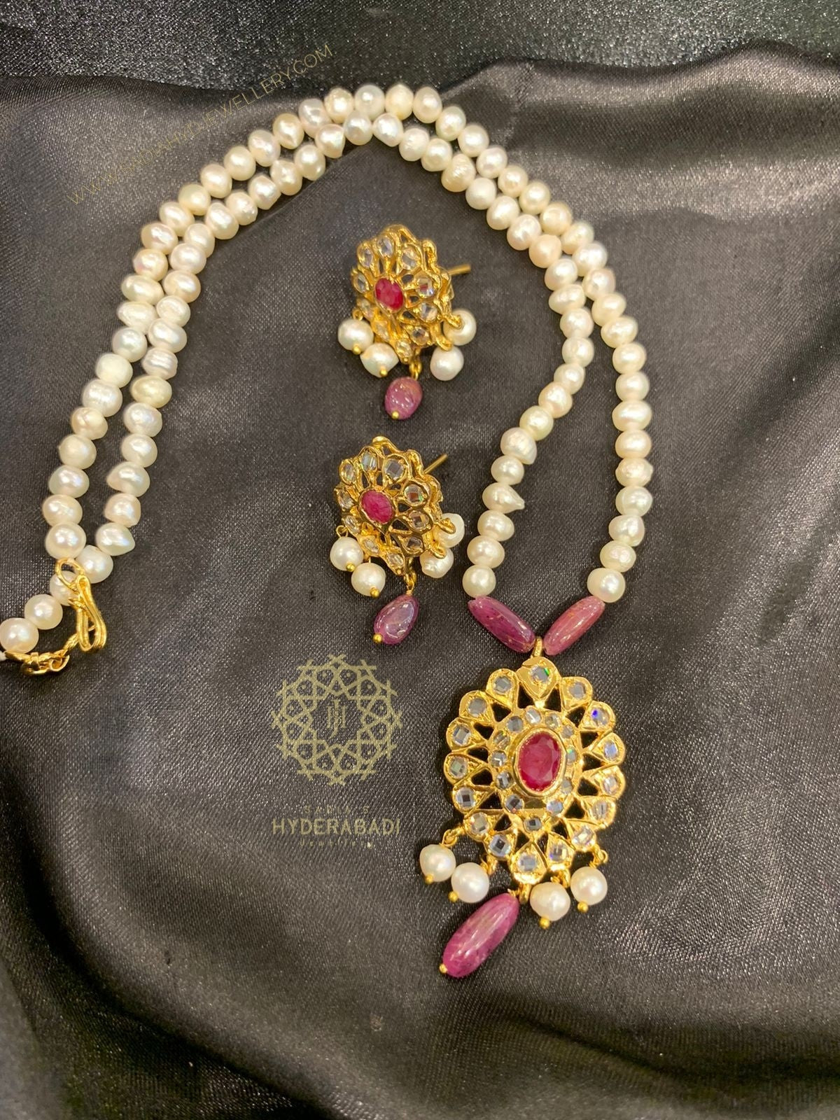 Simmi Real Ruby Real Pearl Pendant Set