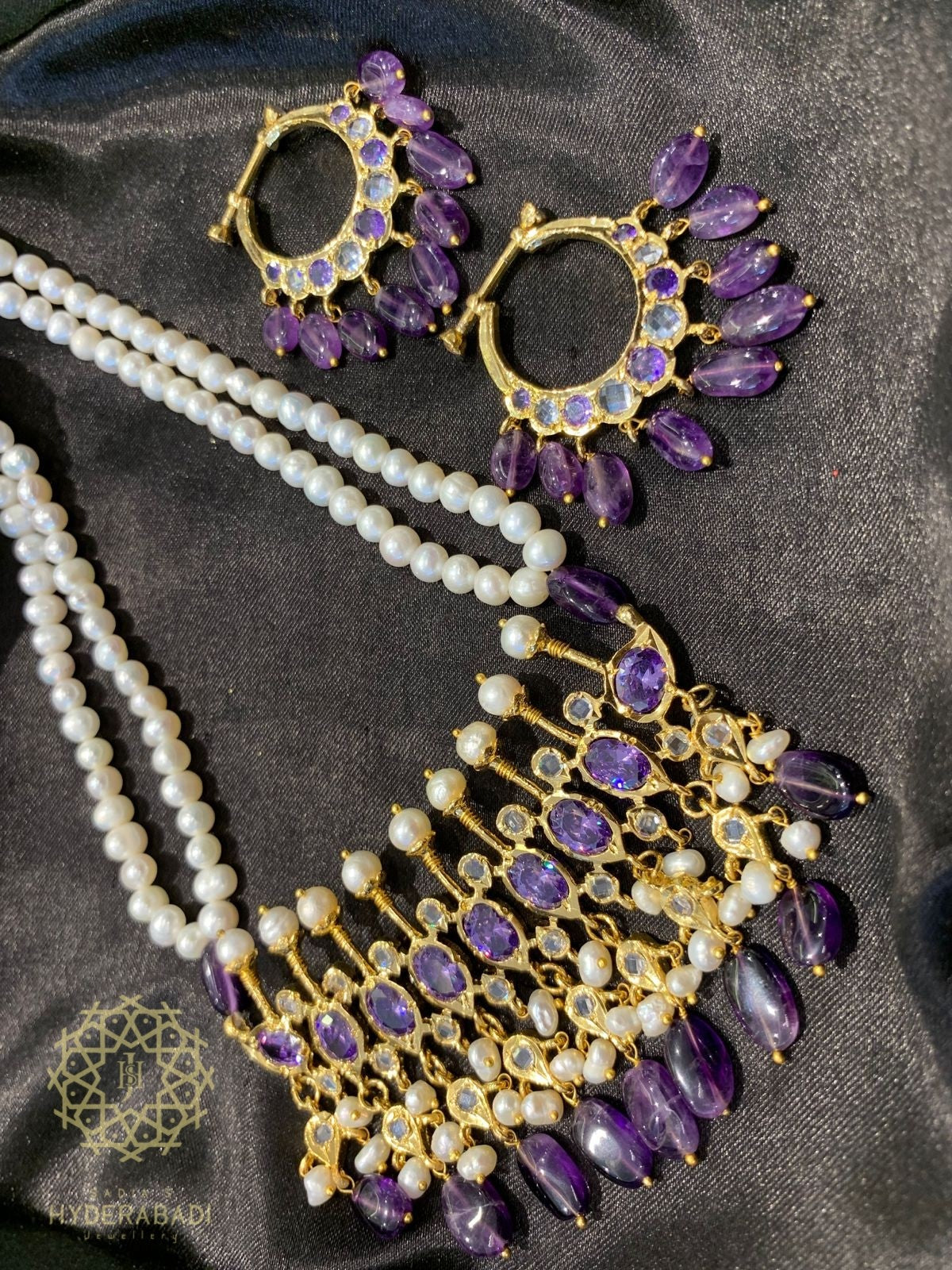 Zahabiya Real Amethyst Real Pearl Tirmani Set