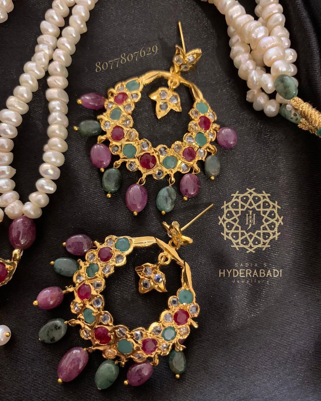 Rania Real Emerald Real Ruby Tirmani with Matching Earrings