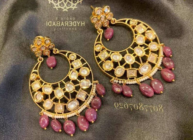 Nigar Real Ruby Real Pearl Gold Plated Chandbali