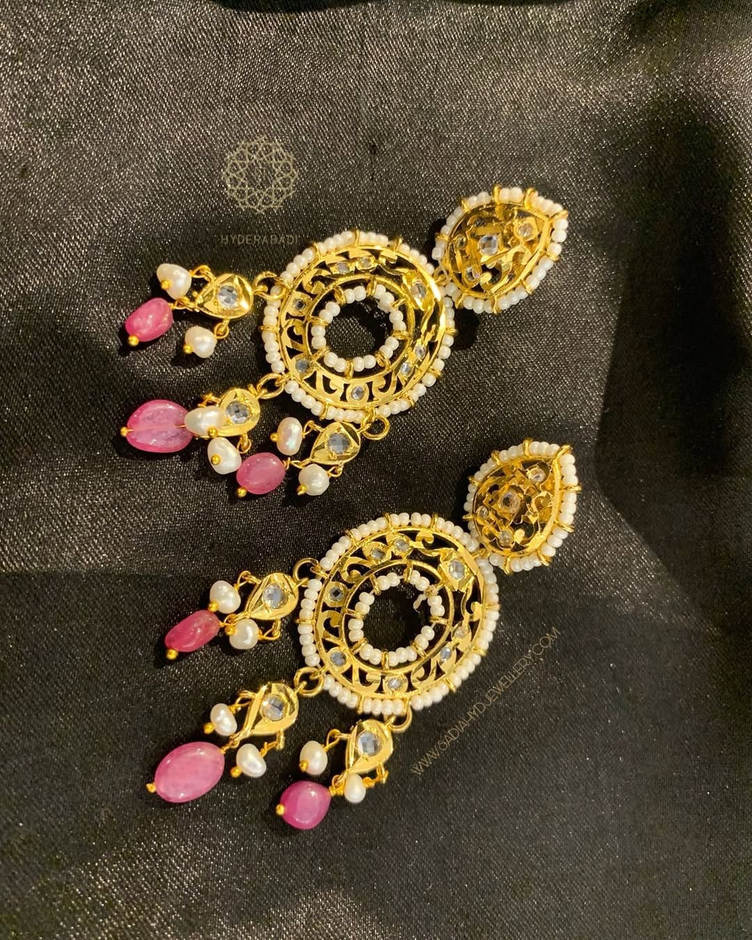 Real Light Pink Ruby Real Pearl Half Moon Set Earring