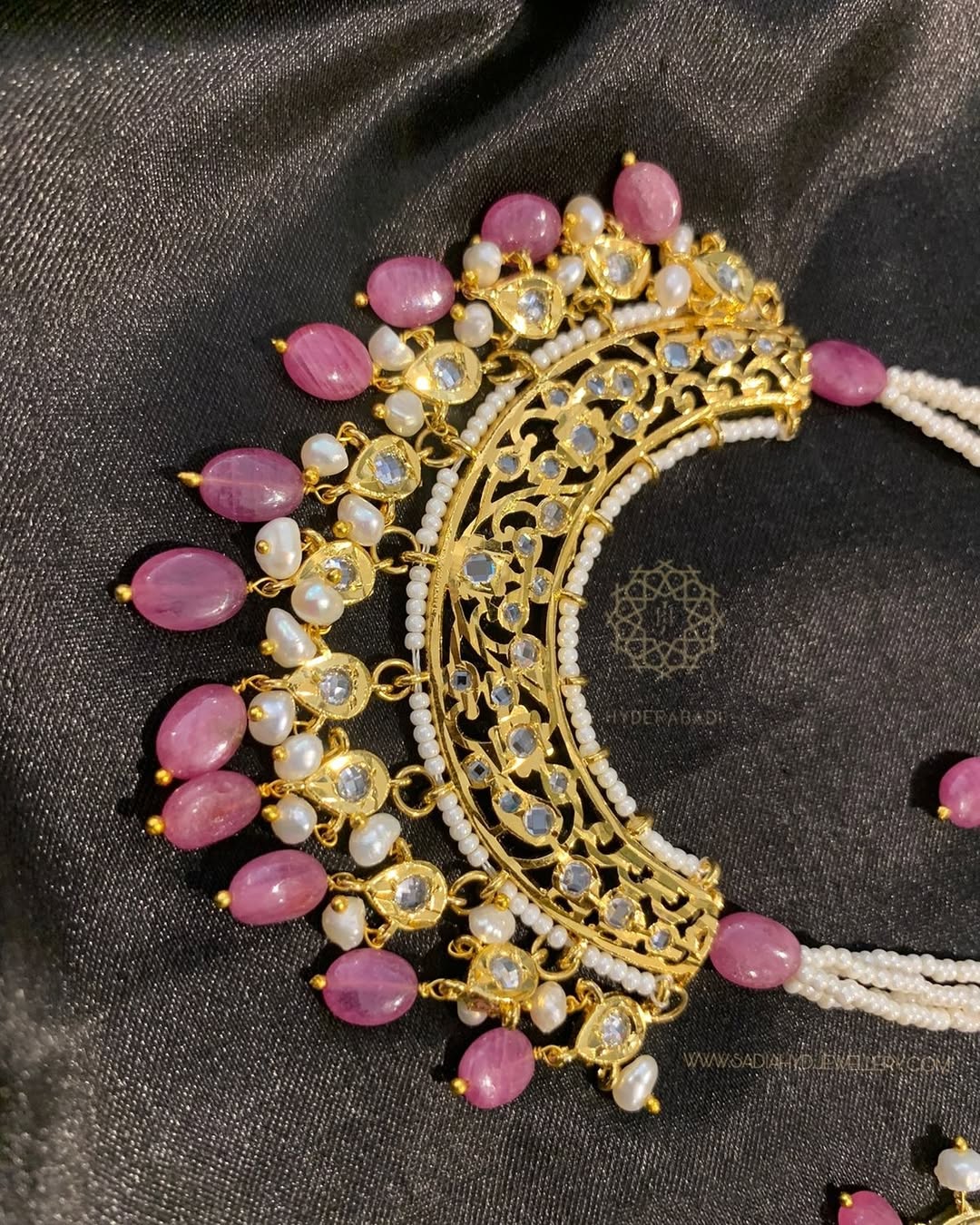 Real Light Pink Ruby Real pearl Half Moon Set