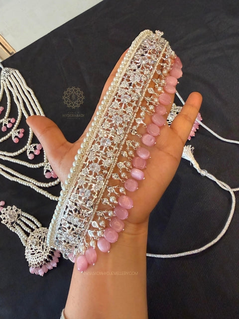 Silver Plated Light Pink Bridal set
