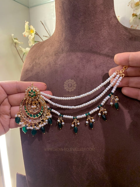 Taskeen Green Chandbali with Sahara