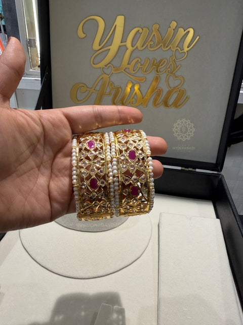 Yaseen Real Ruby Real Pearl Bangle