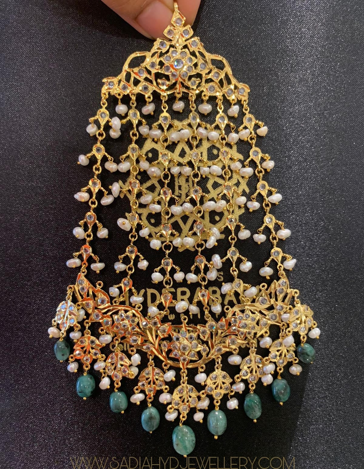 Yasna Real Emerald Real Pearl Jhumar