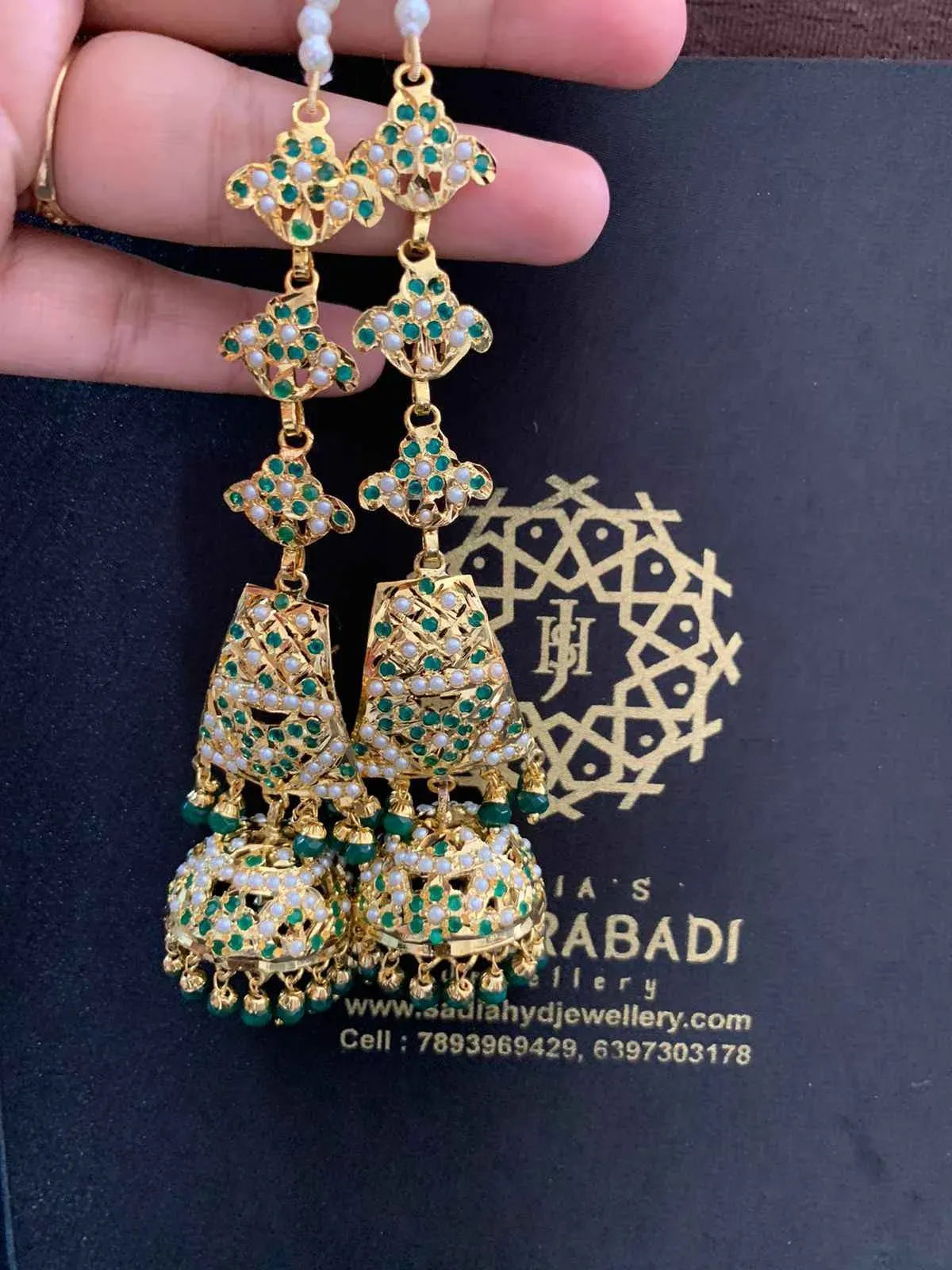 Meerab Green White Jhumki