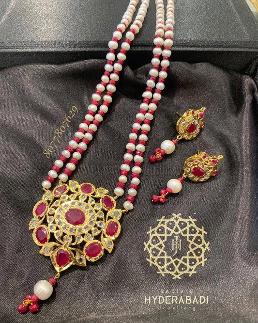 Real Ruby Real Pearl Abida Pendant Set