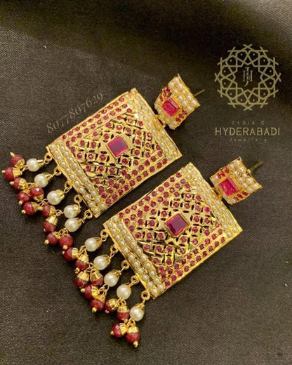 Fauzia Red White Jadau Earrings