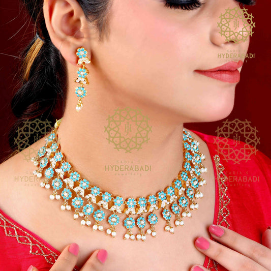 Firoza White Jadau Fasia Necklace Set