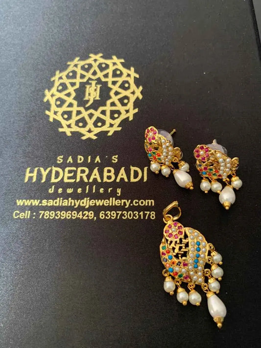 Muneeba Multicolored Pendant Set with Matching Earrings