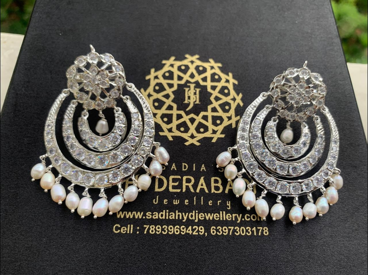 Naushi Real Pearl Silver Plated Layered Chandbali