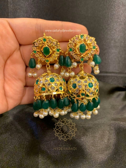 Neema Green White Jhumki