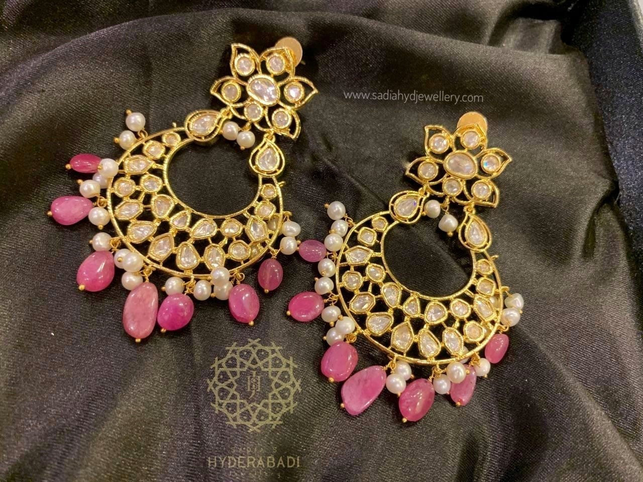 Nigar Real Ruby Real Pearl Gold Plated Chandbali