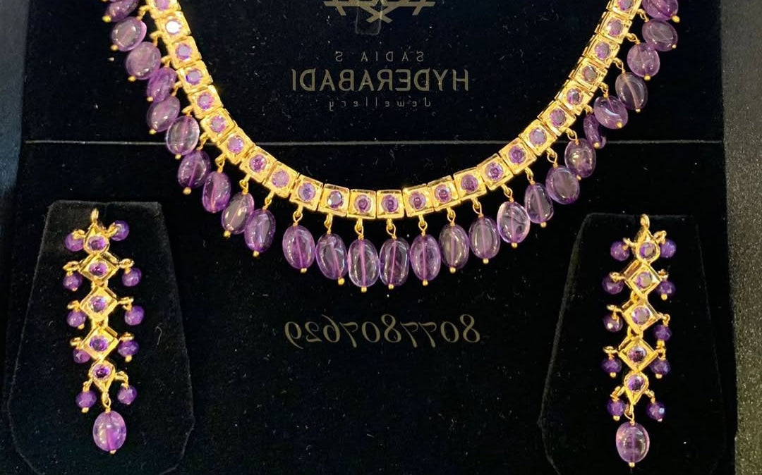 Adeela Real Amethyst Necklace Set