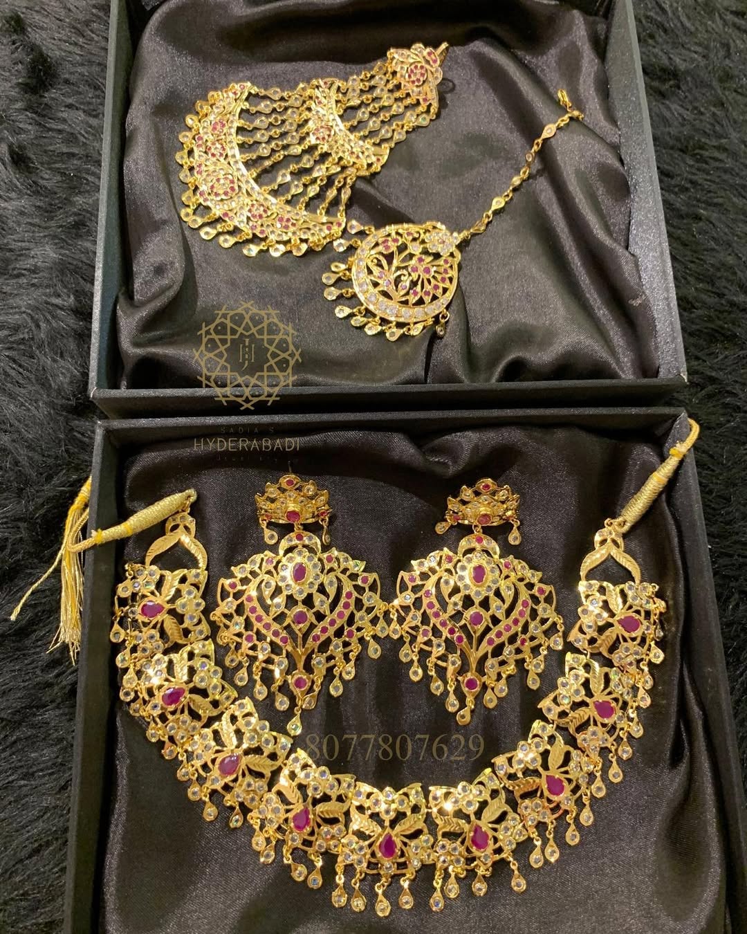 Alina Red Necklace Set with Matching Tika Jhumar