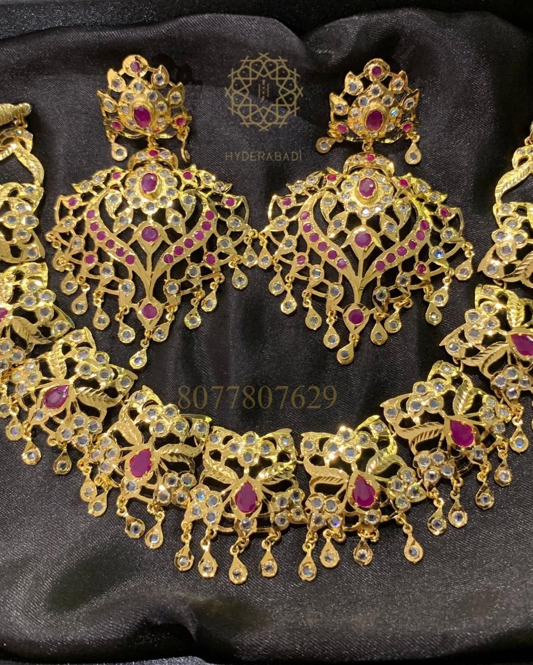 Alina Red Necklace Set with Matching Tika Jhumar