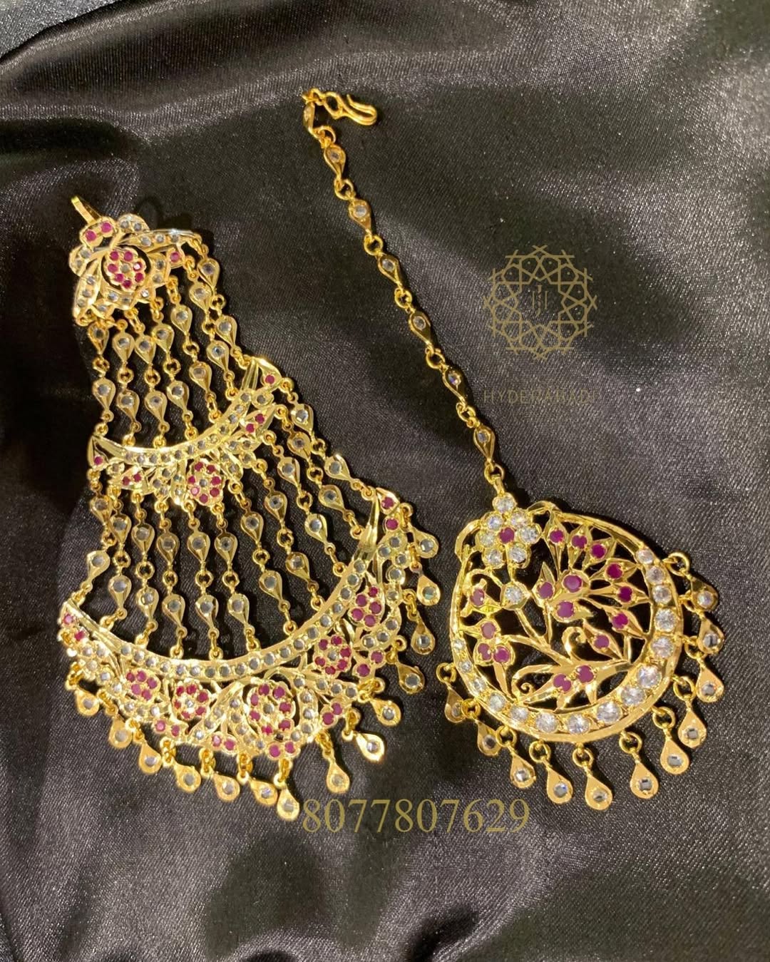 Alina Red Necklace Set with Matching Tika Jhumar