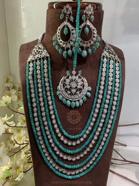 Altamash Real Emerald Silver Plated Bridal Set