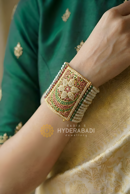 Aneesa Red Green Jadau Hathkalai