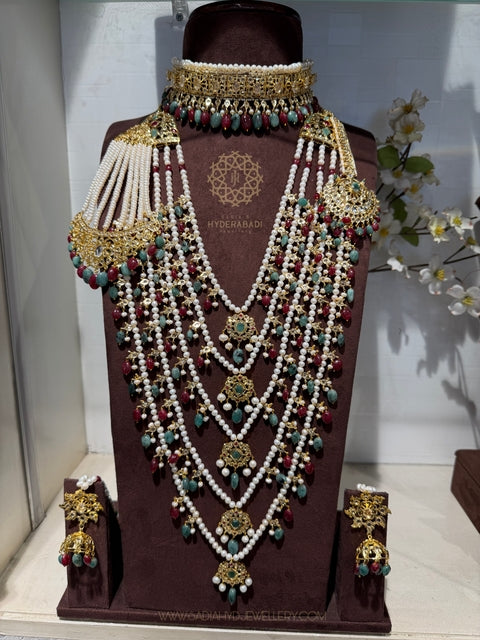 Armeen Real Ruby Real Emerald Real Pearl Bridal Set