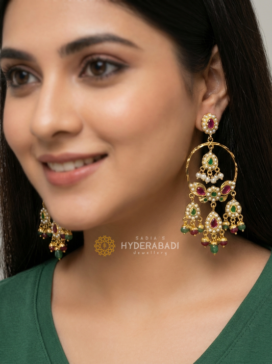 Asifa Red Green Jadau Chandbali