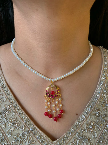 Aziza Red White Small Pendant Set