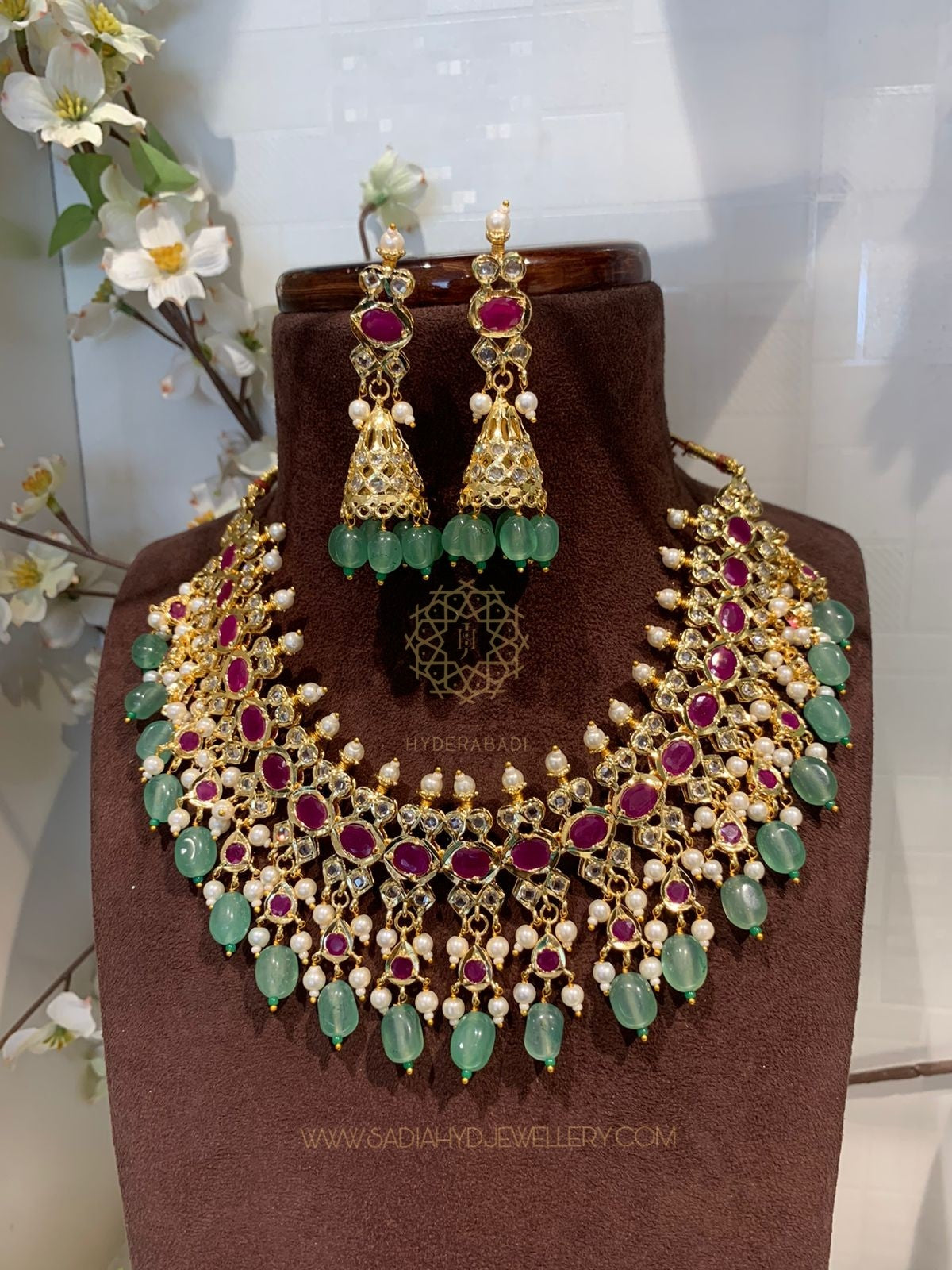 Basharat Red Green Necklace Set