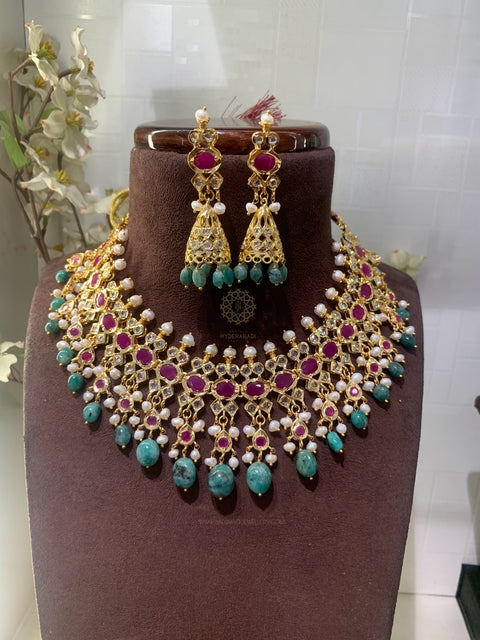Basharat Real Ruby Real Emerald Real Pearl Necklace Set
