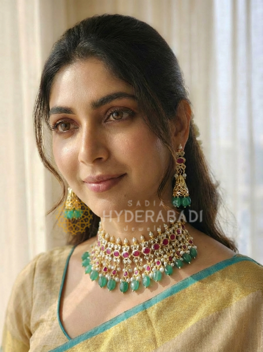 Basharat Red Green Necklace Set