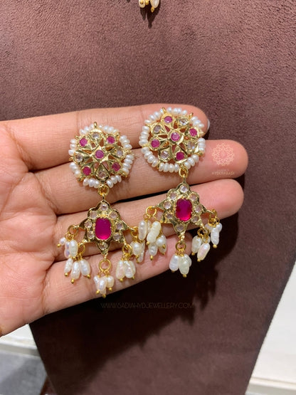 Bushra Red Real Pearl Champakali Set