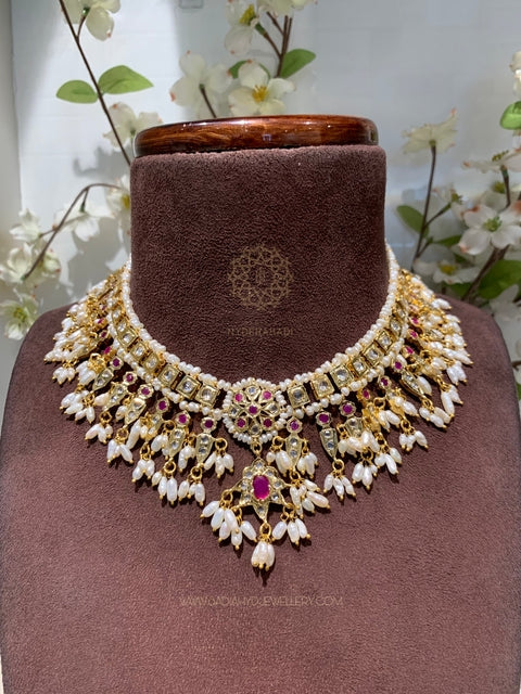 Bushra Red Real Pearl Champakali Set