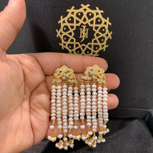Dilnaz White Real Pearl Jhumar Earring