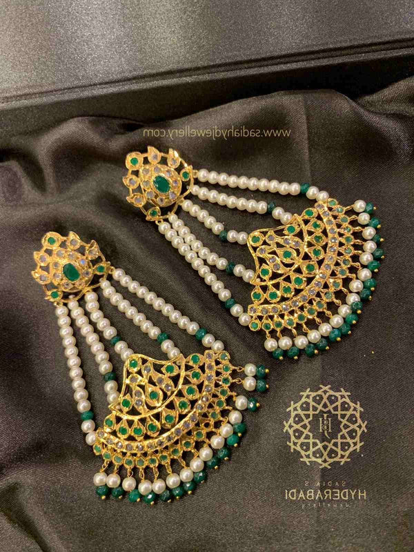 Eram Green White Jhumar Earring