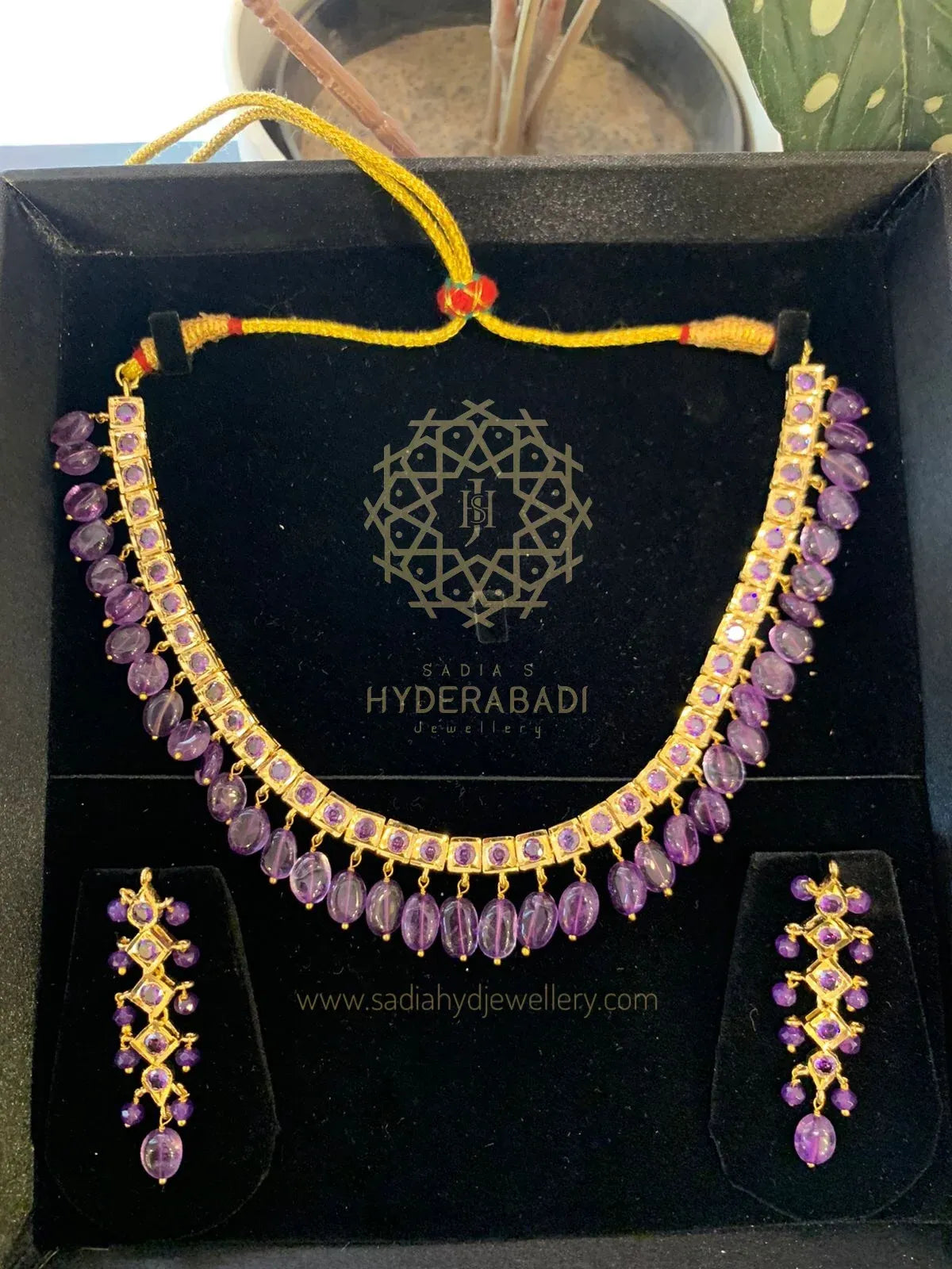 Adeela Real Amethyst Necklace Set