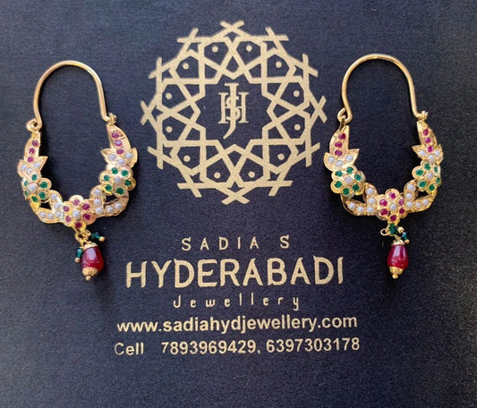 Asna Jadau Red Green Pair of Earrings