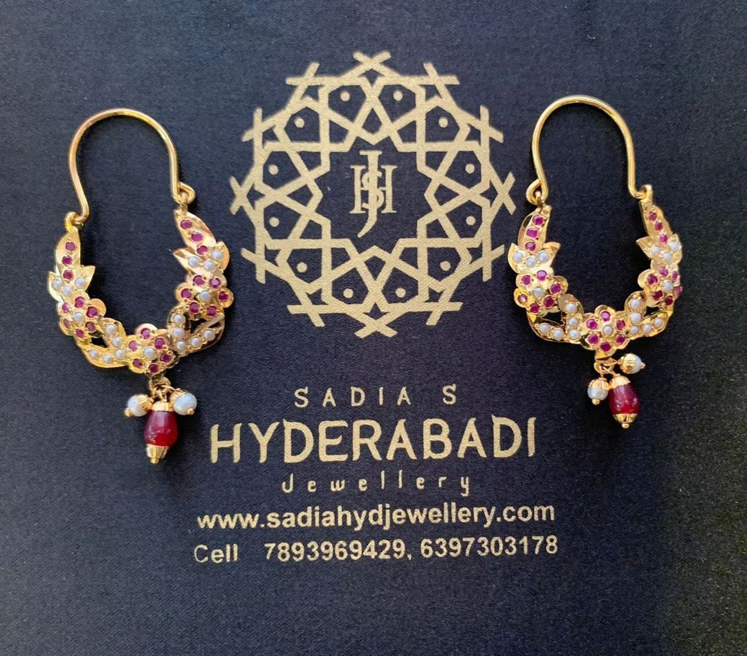 Asna Jadau Red White Pair of Earrings