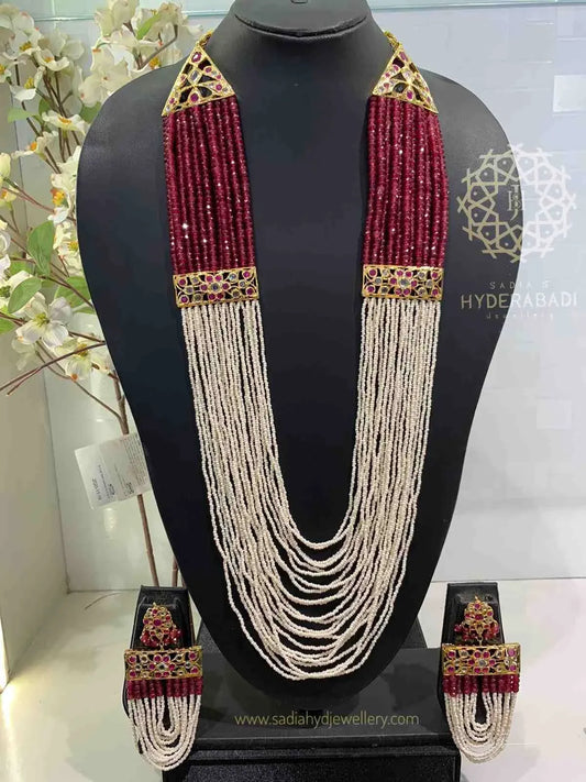 Ghazala Red Mala with AD Polki and Poth Designing