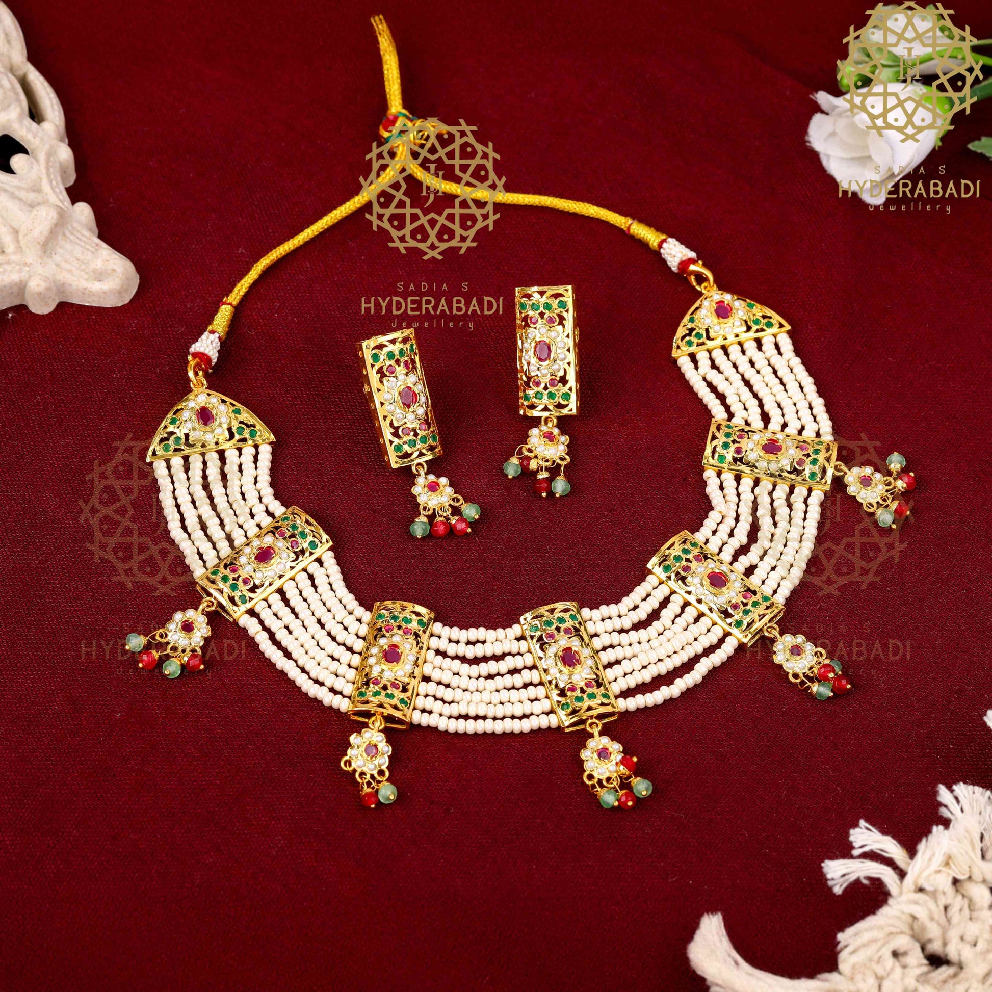 poth jewellery Meesam Red Green Poth Necklace – Sadiahyderabadi